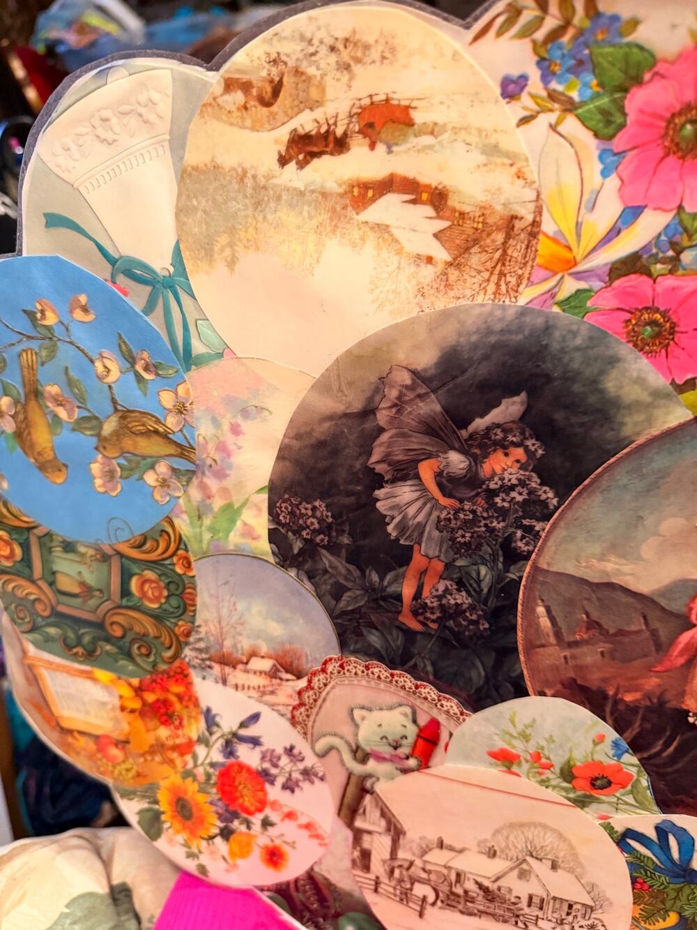 Set of 9 Vintage Handmade Greeting Card Collage Placemats – Rare Folk